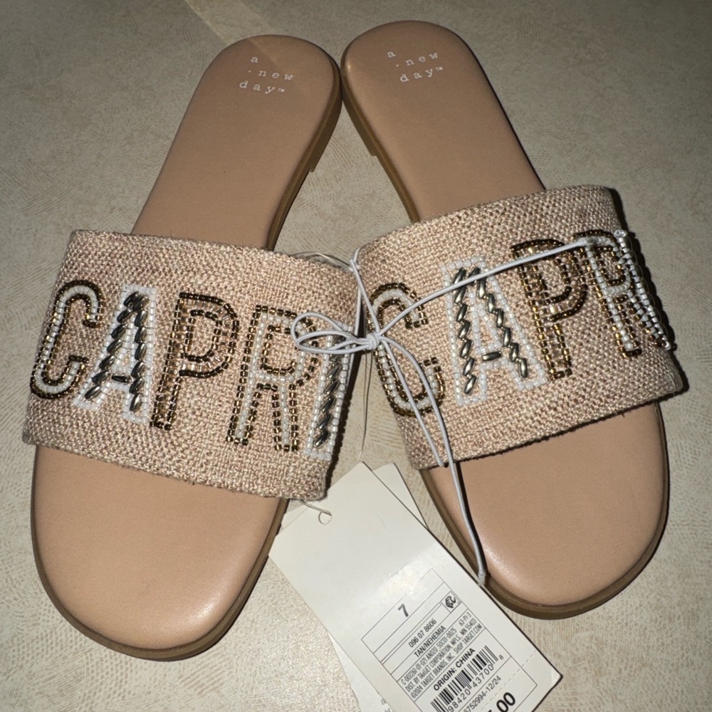 a new day Beige Capri Beaded Slide Sandals